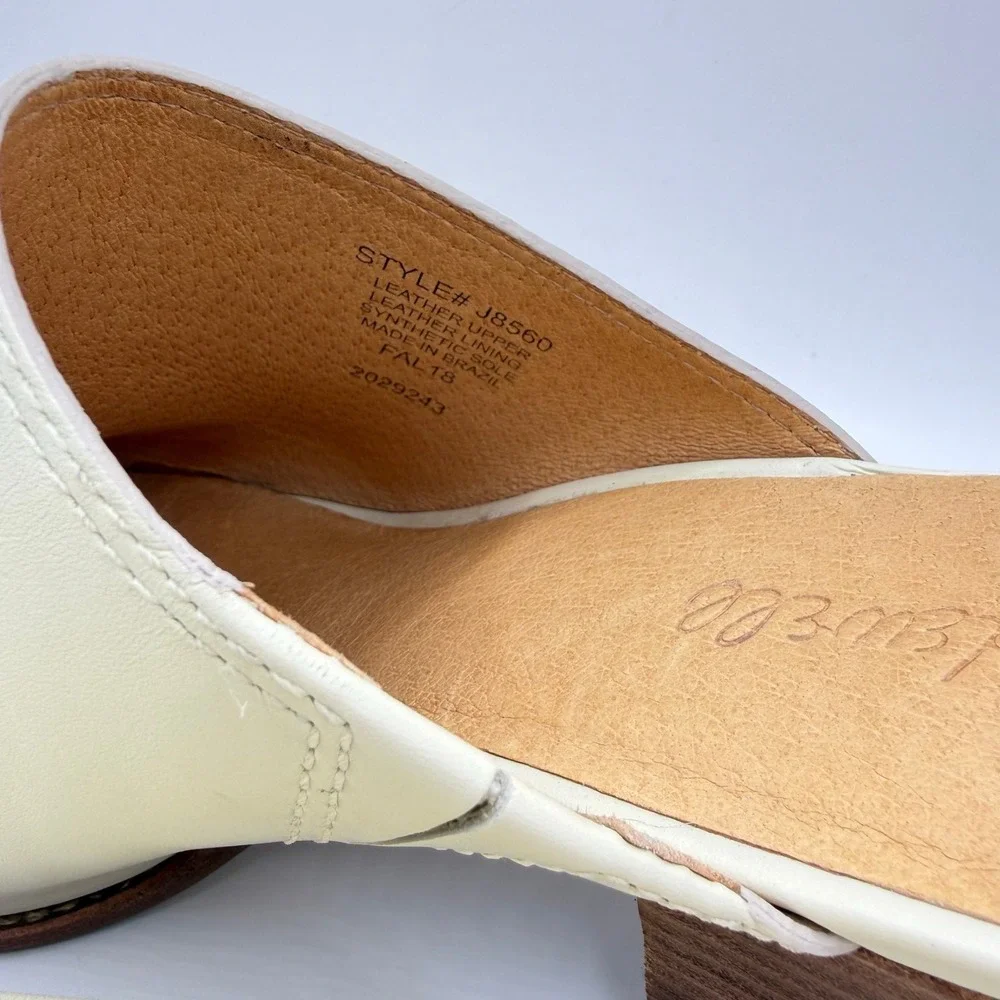 Madewell Woman's Harper Ivory Bone Leather Slip On‎ Stacked Block Heels- Size 8